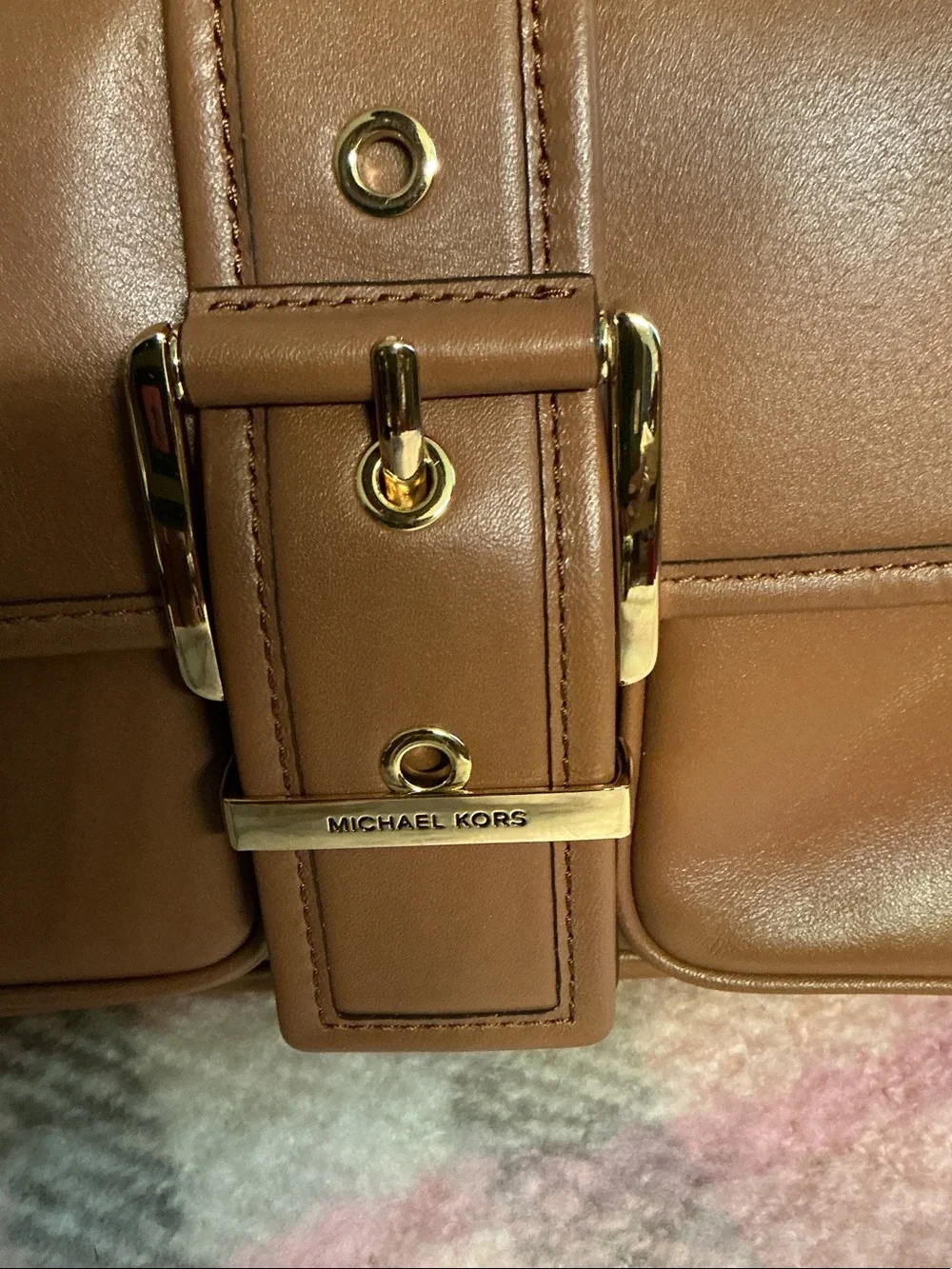 Michael Kors RARE SOHO Cognac Leather Buckle-Front Shoulder Bag